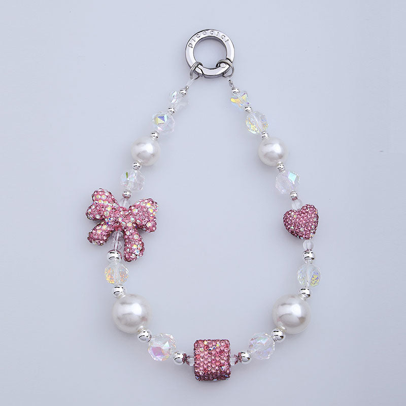 PICOCICI Rhinestone Heart Bowtie Decor Phone Lanyard Beaded Bracelet PICOCICI Rhinestone Heart Bowtie Decor Phone Lanyard Beaded Bracelet